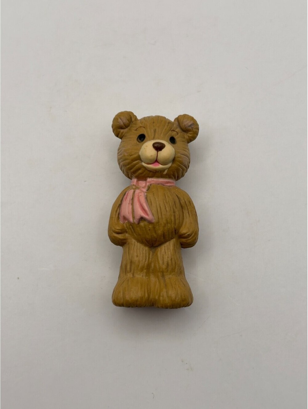 Vintage Miniature Brown Teddy Bear Figurine Pink Scarf Toy Figurine Charm
